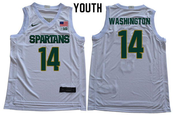 2019-20 Youth #14 Brock Washington Michigan State Spartans College Basketball Jerseys Sale-White